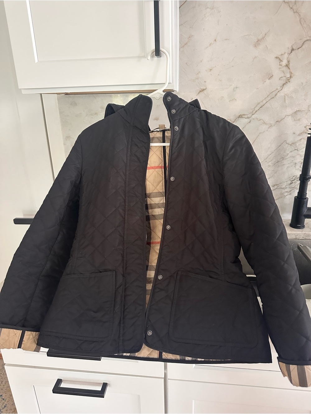 Burberry Black Quilted Jacket with Signature Plaid Lining